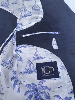 MTM 3-Piece Men's Suit — Ink Blue Linen | Never Worn